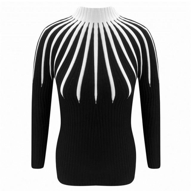 Basic Turtleneck Knitting Long Sleeve Sweaters Women's Stripe Pullovers Tops